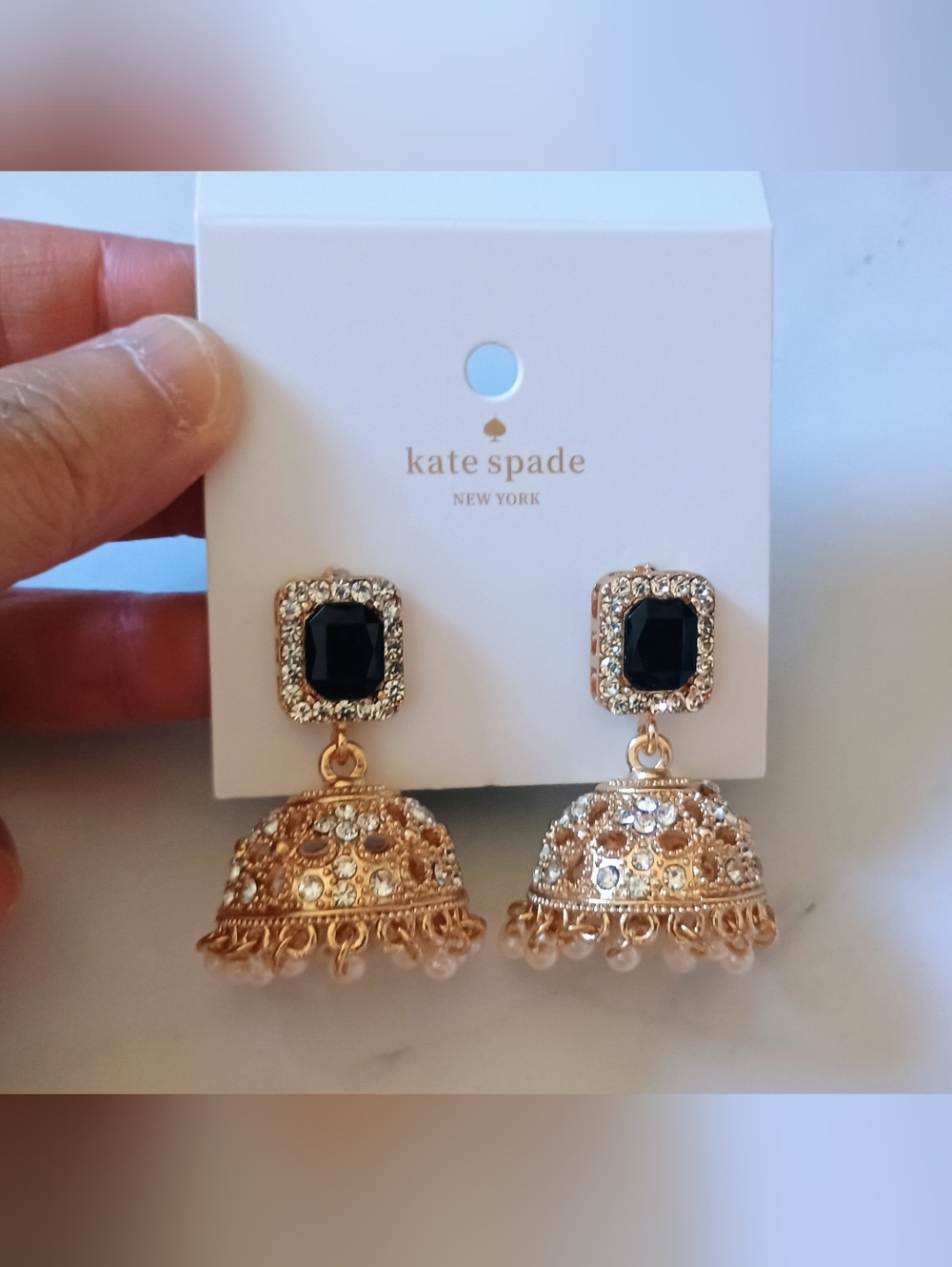 Kate Spade Dangling Earrings Black and Gold